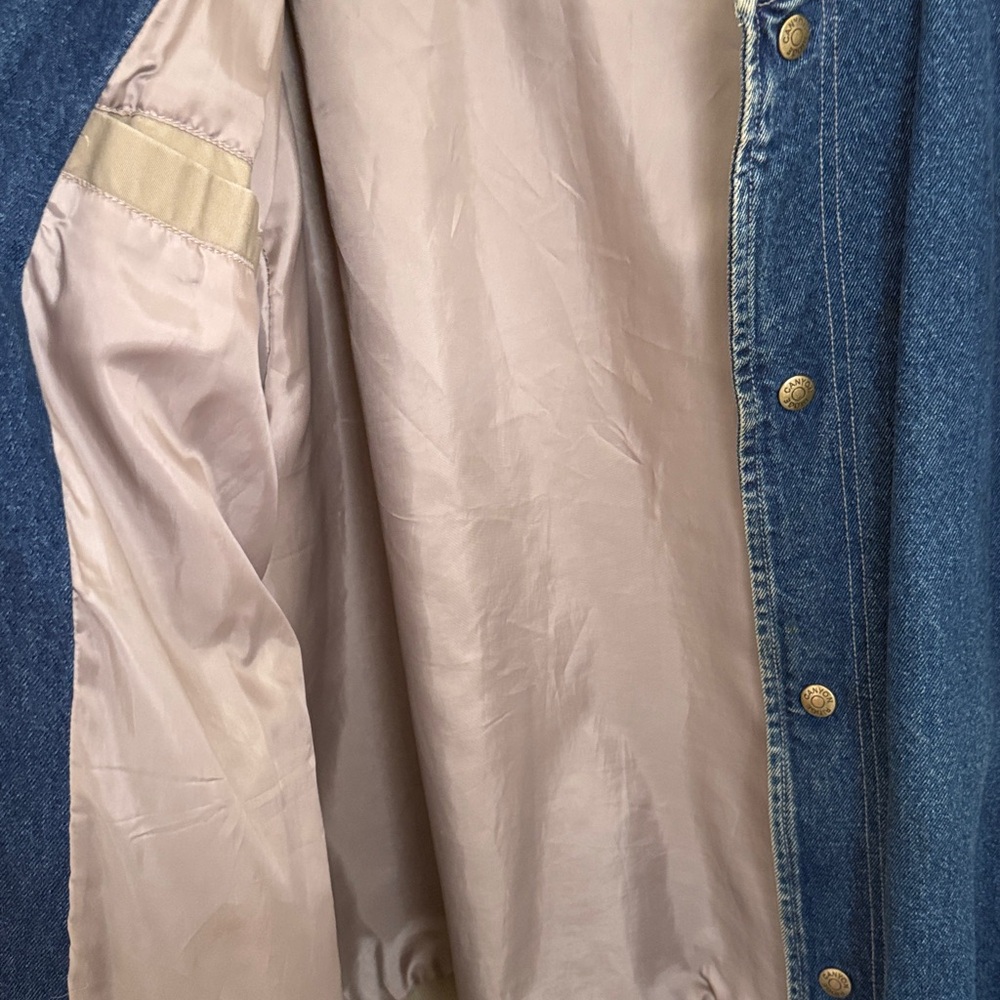 Vintage Canyon Ridge Denim and Khaki Two-Tone Varsity Bomber Jacket 2XL Tall - Picture 7 of 12
